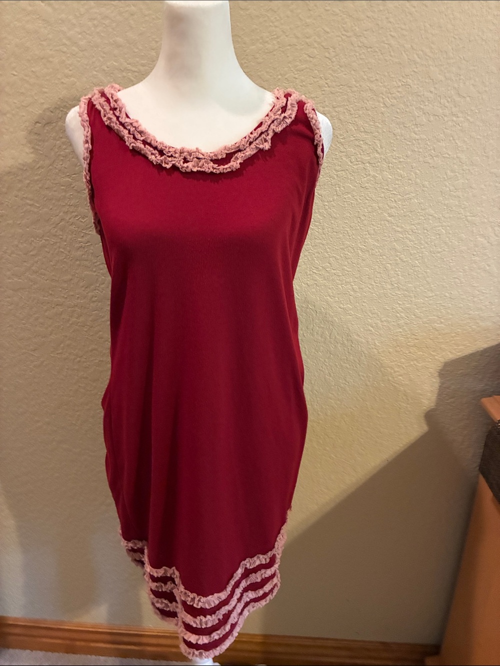 Uncle Frank dark red pull on tank dress with pink detail. EUC.